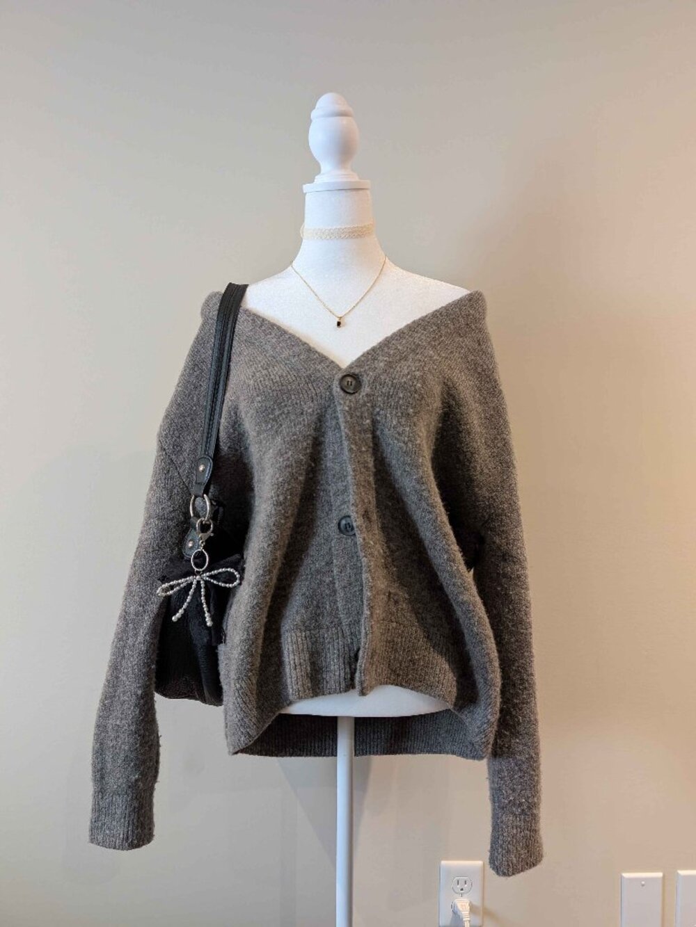 Zara Grey Oversized V-Neck Souffle Knit Cardigan